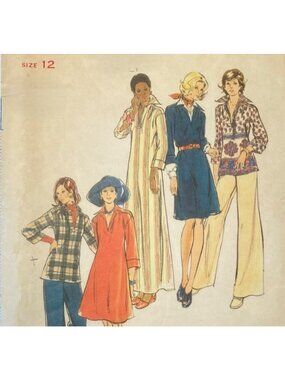 70s Butterick 3356 Caftan Dress Top Pants VIntage Sewing Pattern Sz 12 CC READ